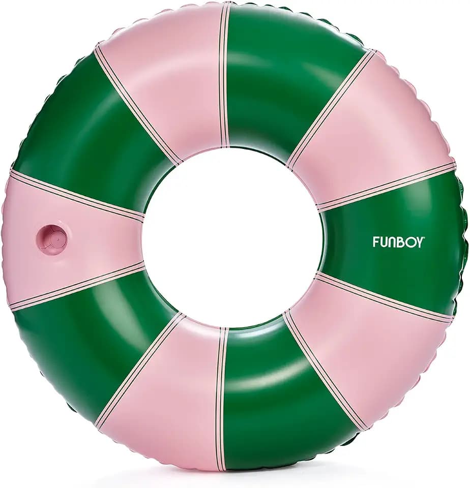 FUNBOY 46" Vintage Pink & Green Pool Float Inner Tube with Cup Holder