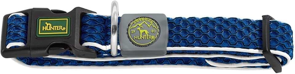 HUNTER Hundehalsung HILO VARIO BASIC, Farbe: blau, innovatives 3D-Mesh-Material, atmungsaktiv, leichter Kühleffekt bei Wärme, reflektierend, stufenlos verstellbar, angenehm leicht, Größe: S-M