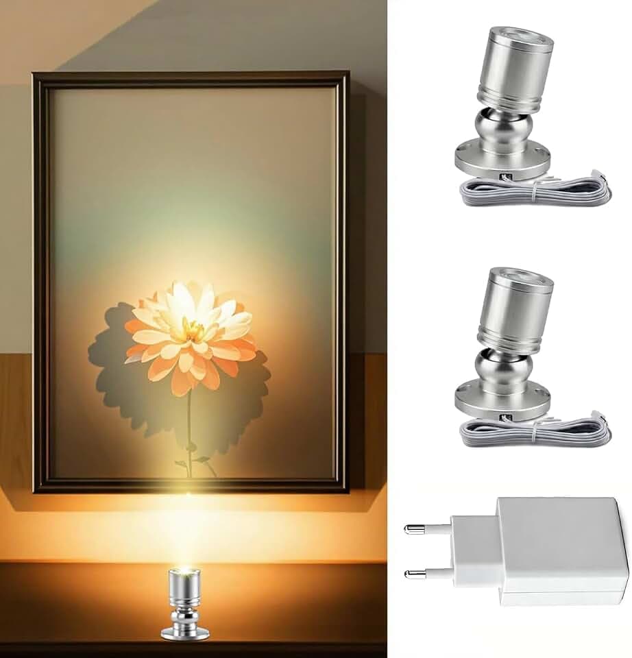 2 Stück,Klein LED Scheinwerfer, Mini led spot, 360°,Warmweiß,Silber,5V,1W