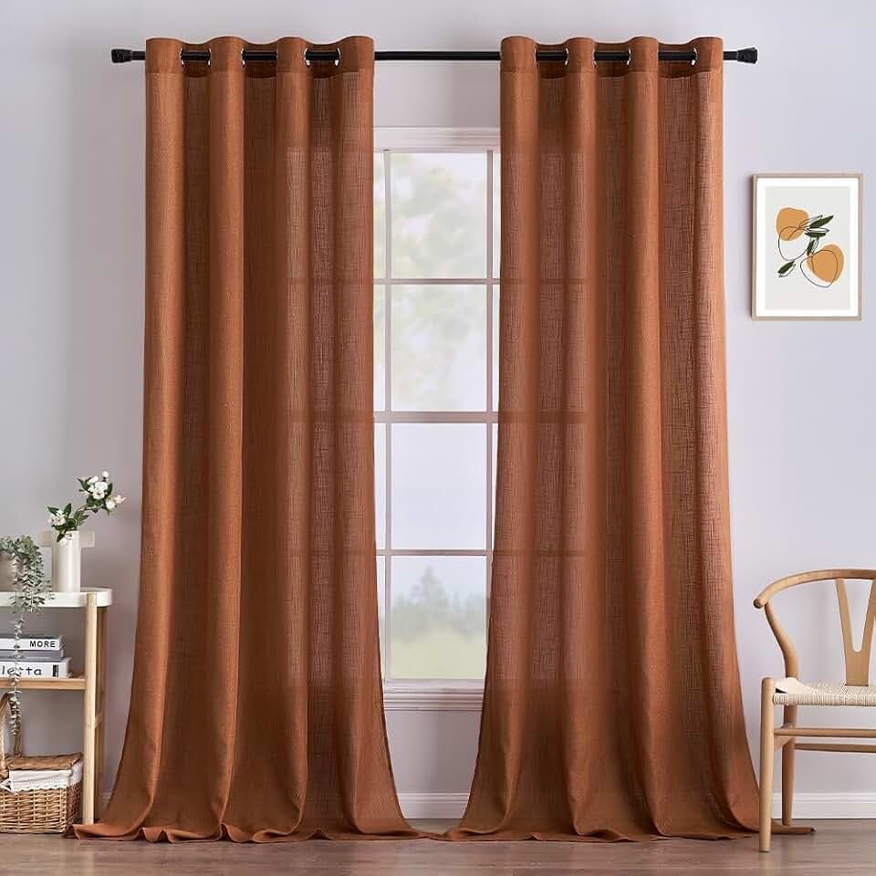 MIULEE Voile Gardine Leinenoptik Ösen 2er Set B140 H245 Kaffeebraun