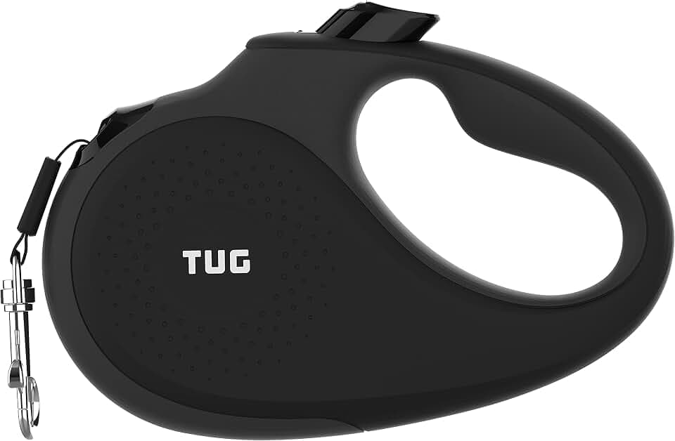 TUG Original Retractable Dog Leash, Anti-Slip, 16’ Tape (Large, Black/Grey)