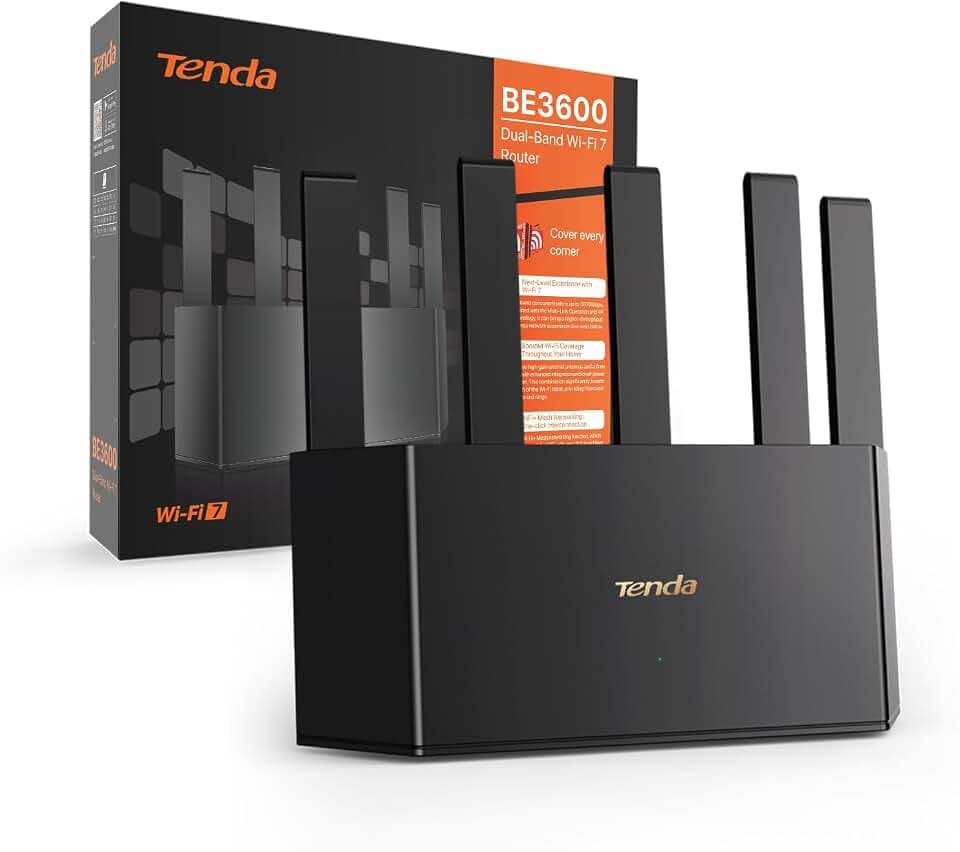 Tenda WiFi 7 Router, BE3600 Dualband Gigabit Vertikal-Router, Bis zu 3,6 Gbps, 5 High-Power FEMs, 3 Gigabit-Ethernet-Ports, MLO, VPN, Kindersicherung, AP-Modus, Einfache Einrichtung (RE3L)