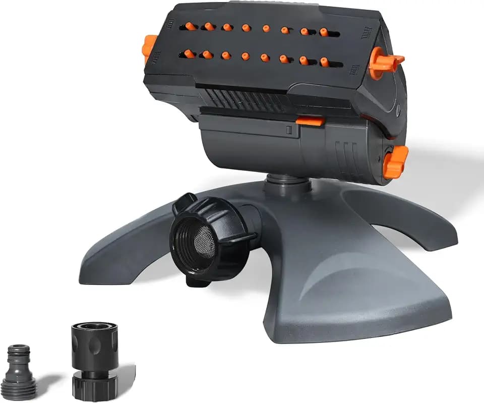Diivoo Mini Turbo Oszillierender Rasensprenger 16 Düsen, Gartensprinkler mit Schnellanschluss und Großer Basis, Wassersprinkler Einstellbare Breite, Reichweite und Durchflussrate, Grau