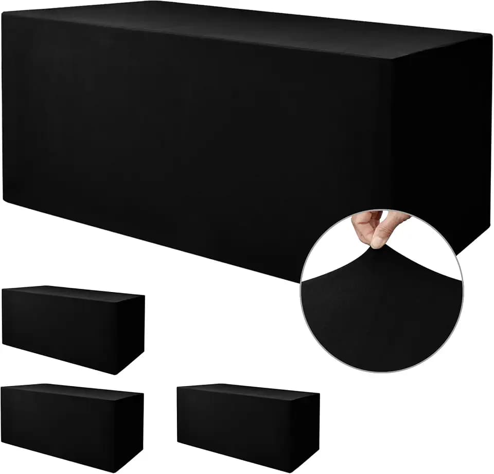 Black Rectangle Spandex Table Clothes For 6 Foot Rectangle Tables 4 Pack