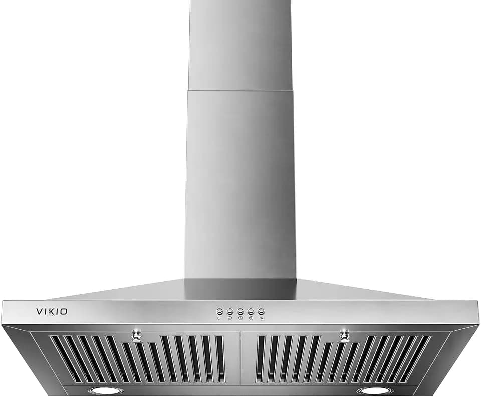 30 Inch Wall Mount Range Hood, 450 CFM Stainless Steel Kitchen Vent Hood, Convertible Ducted/Ductless with Charcoal Filters, Baffle Filters & Dual LED Lights