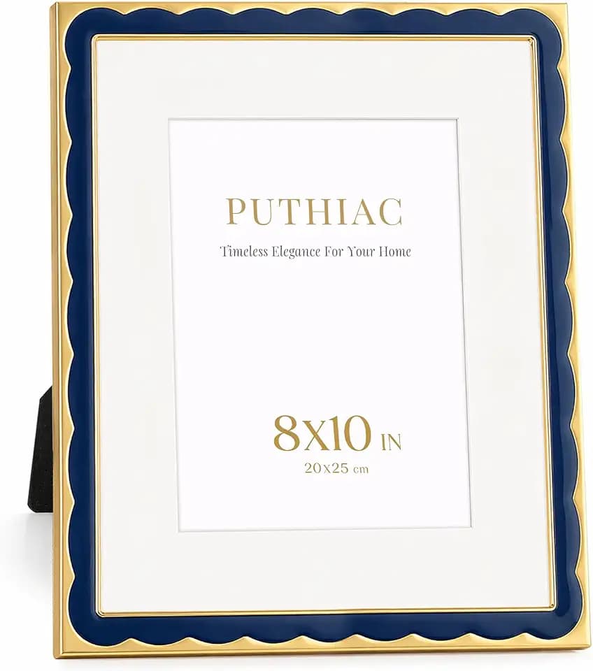puthiac 8x10 Scalloped Enamel Picture Frame, Gold Edge, Midnight Navy