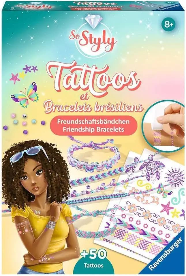 Ravensburger 18320 Tattoos & Friendsbands: Cool Summer - Freche Freundschaftsbänder aus bunten Garnen und Tattoos, DIY für Kinder ab 8 Jahren