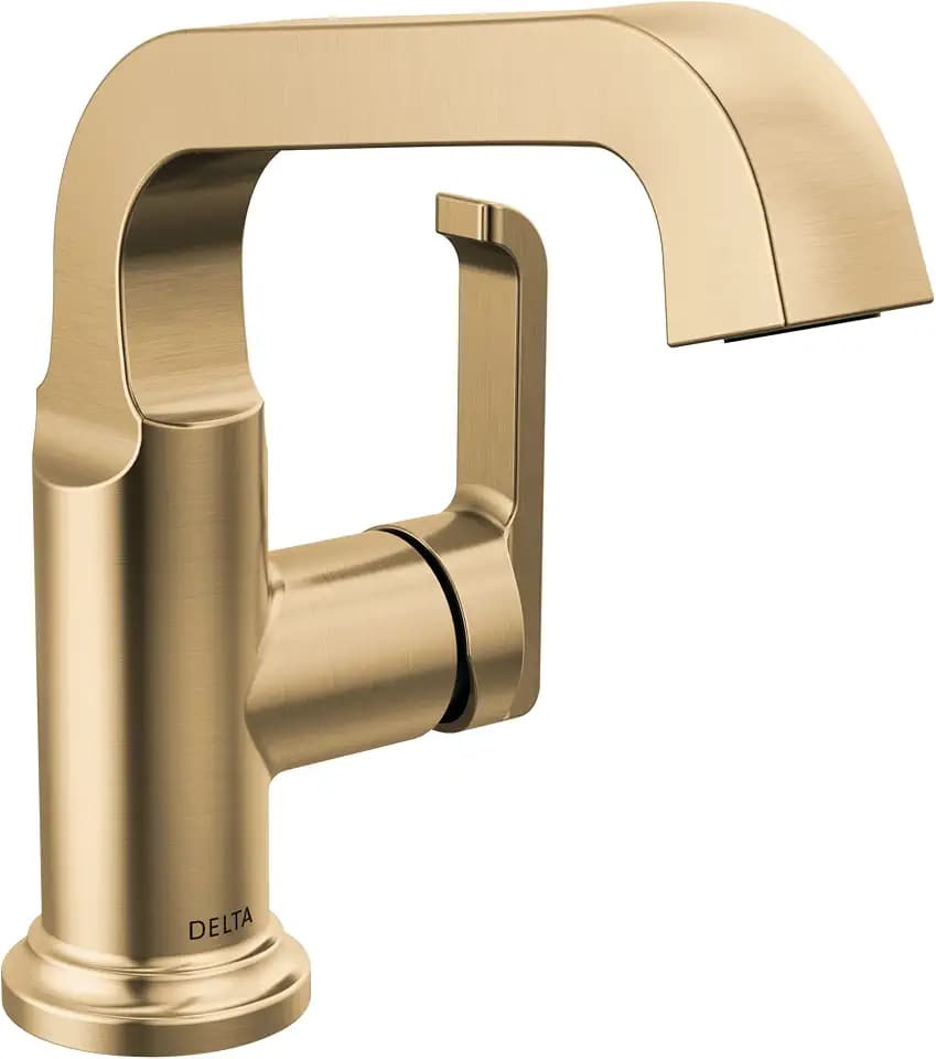 Delta Faucet Tetra Gold Single Hole Bathroom Faucet, Gold Single Handle Bathroom Faucet, Bathroom Sink Faucet, Diamond Seal Technology, Metal Drain Assembly, Lumicoat Champagne Bronze 589SH-CZ-PR-DST