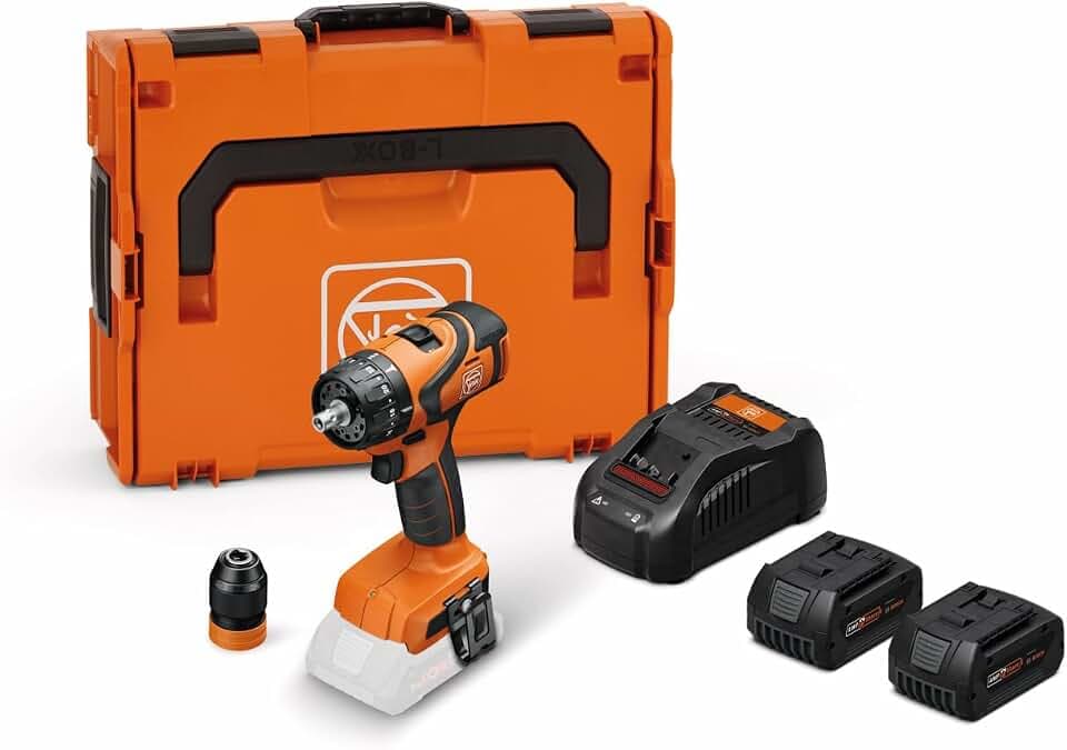 FEIN 2-Gang Akku-Bohrschrauber ABS 18 Q AS Set 5Ah mit bürstenlosem Motor und QuickIN Schnittstelle Bohren bis 13 mm, Gewindebohren bis M10. 2 Akku LiIon GBA 18V 5Ah, 1 Schnellladegerät GAL 1880 CV