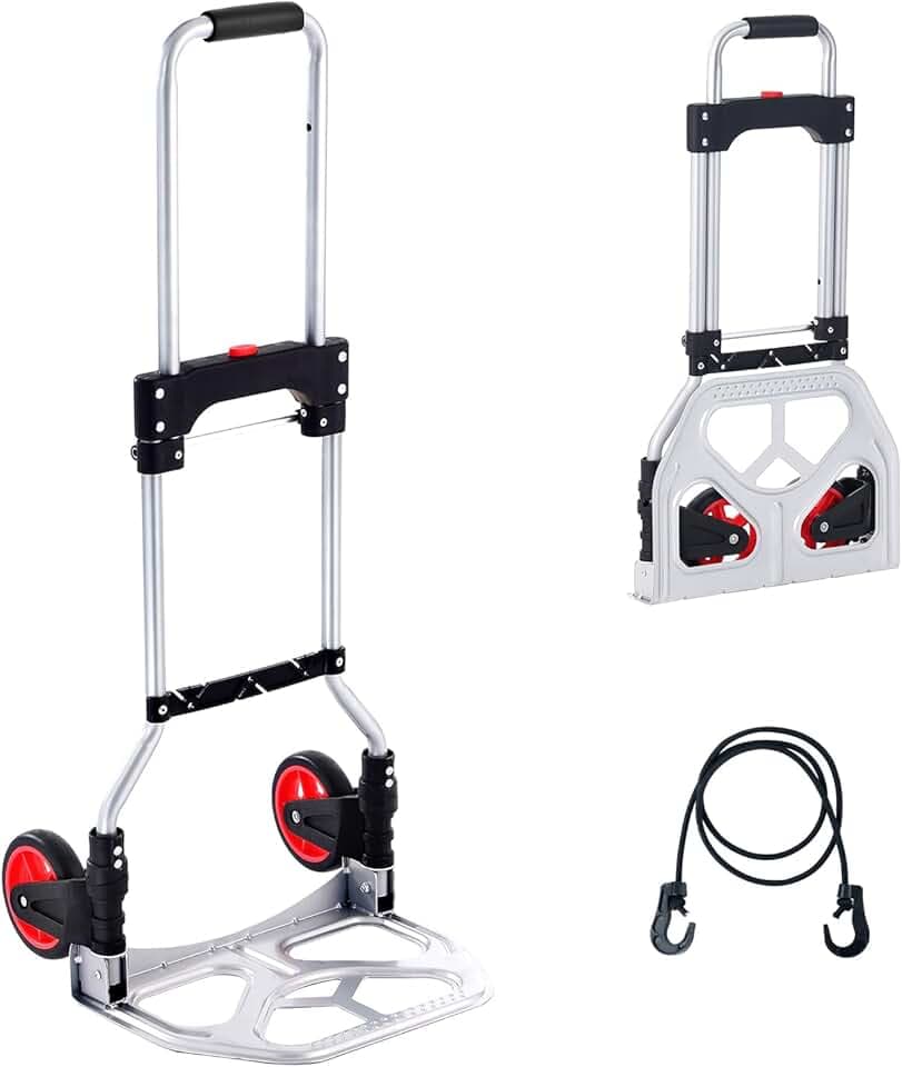 VEVOR Sackkarre Klappbar 80kg Transportkarre aus Aluminiumlegierung und Kunststoff Stapelkarre mit verstellbarem Griff 715-930mm Faltbarer Trolley inkl. Bindeseil kompakte Größe zum Verstauen