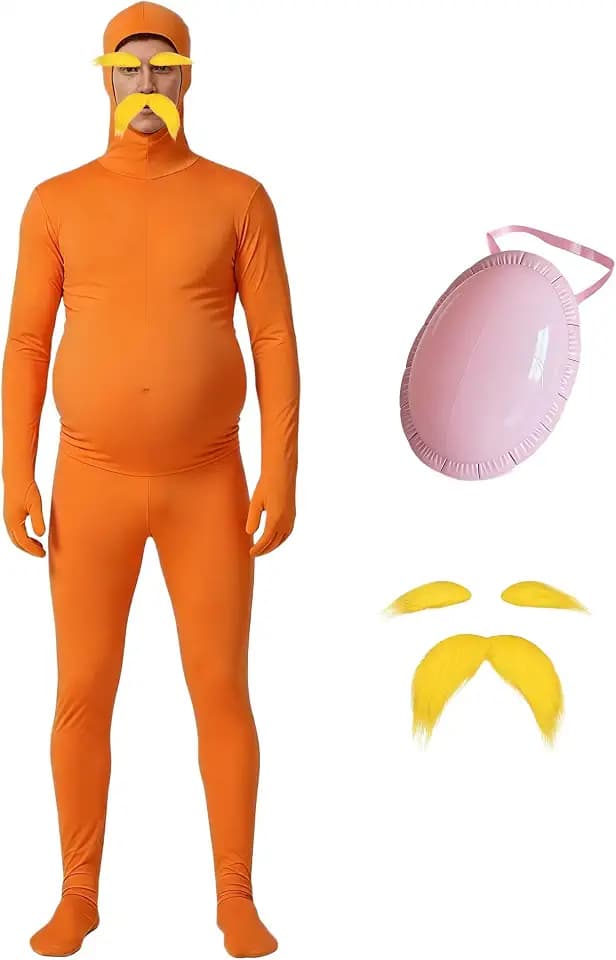 Costumes for Women Orange Bodysuit for Men Beard Eyebrows Spandex Jumpsuit Halloween Party Cosplay