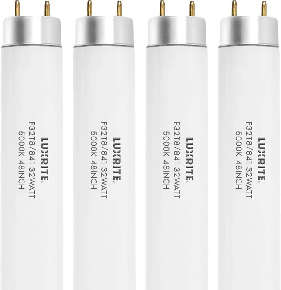 LUXRITE F32T8/850 48 Inch T8 Fluorescent Tube Light Bulb, 5000K (4-Pack)