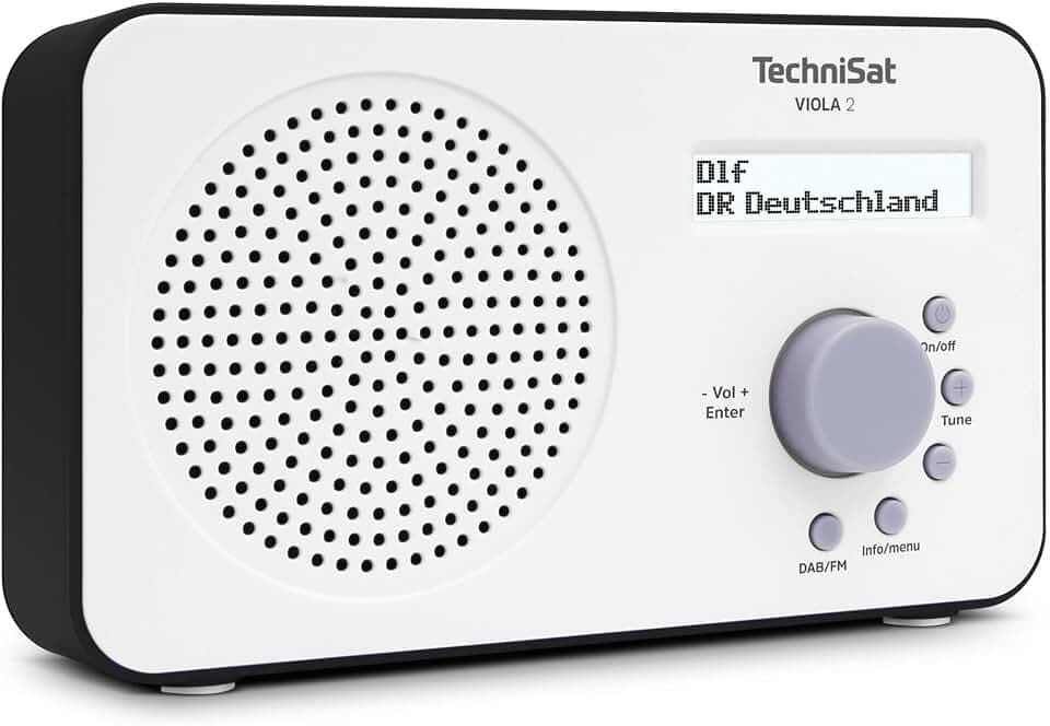 TechniSat Viola 2 - tragbares DAB Radio (DAB+, UKW, Lautsprecher, Kopfhöreranschluss, zweizeiligem Display, Tastensteuerung, klein, 1 Watt RMS) weiß/schwarz