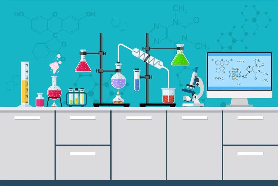 BELECO Chemical Science Birthday Party Backdrop 9x6ft Fabric Cartoon Chemistry Lab Equipment Science Research Background for Kids Science Party Decorations Mad Scientist Party Banner Photo Props