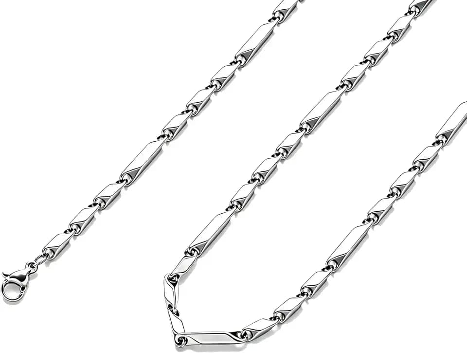 3mm Silver Stainless Steel Diamond-cut Rhombus Chain Necklace for Men