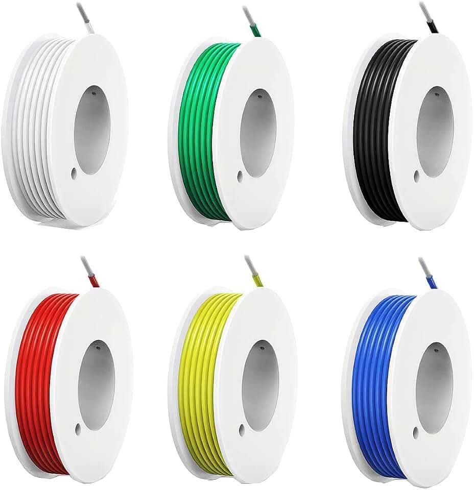 HUAZIZ Flexibler Silikon Leitungen Draht, 22 AWG Elektronik Kabel Set, Schaltdraht-Sortiment, Litzen Verzinnter Kupferdraht, 6 Farbe Spule, 10 Meter/Spule, für DIY RC Flugzeuge