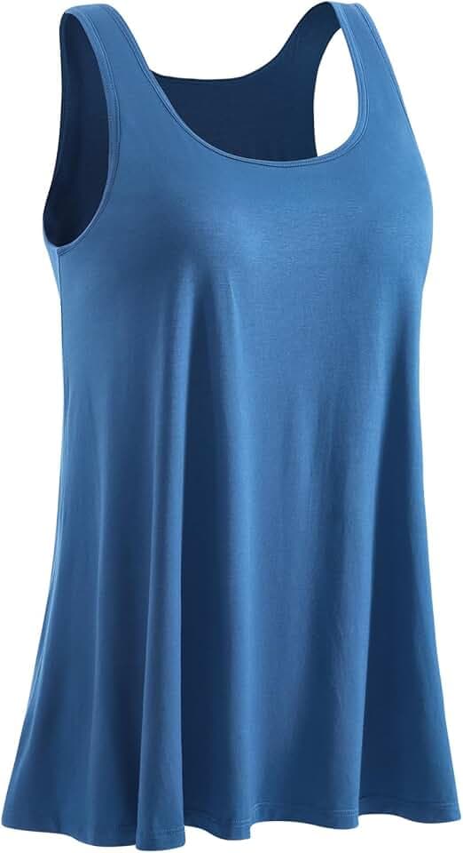 Knuffnee Womens Tank Top with Built in Bra Flowy Pleated Camis Sleeveless Scoop Neck Tank Tops