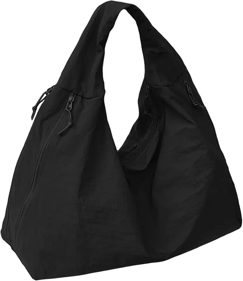 Slouchy Tote Bag for Women Large Nylon Shoulder Bag with Multiple Pockets Crescent Bag Underarm Hobo Bag for Travel Gym