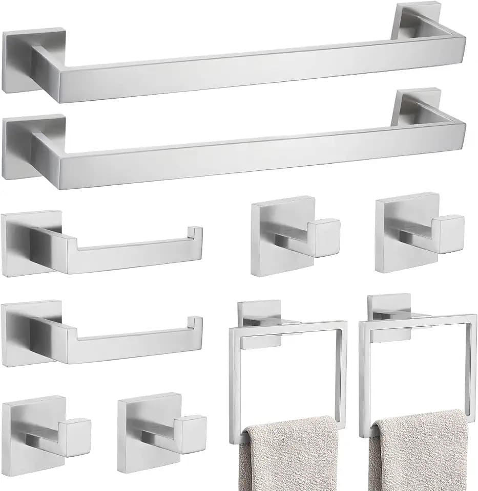 Brushed Nickel 10-Piece Bathroom Hardware Accessories Set-Towel Bar & Holder Set for Bathroom,SUS304 Stainless Steel Bathroom Accessories Set Wall Mounted,16-Inch