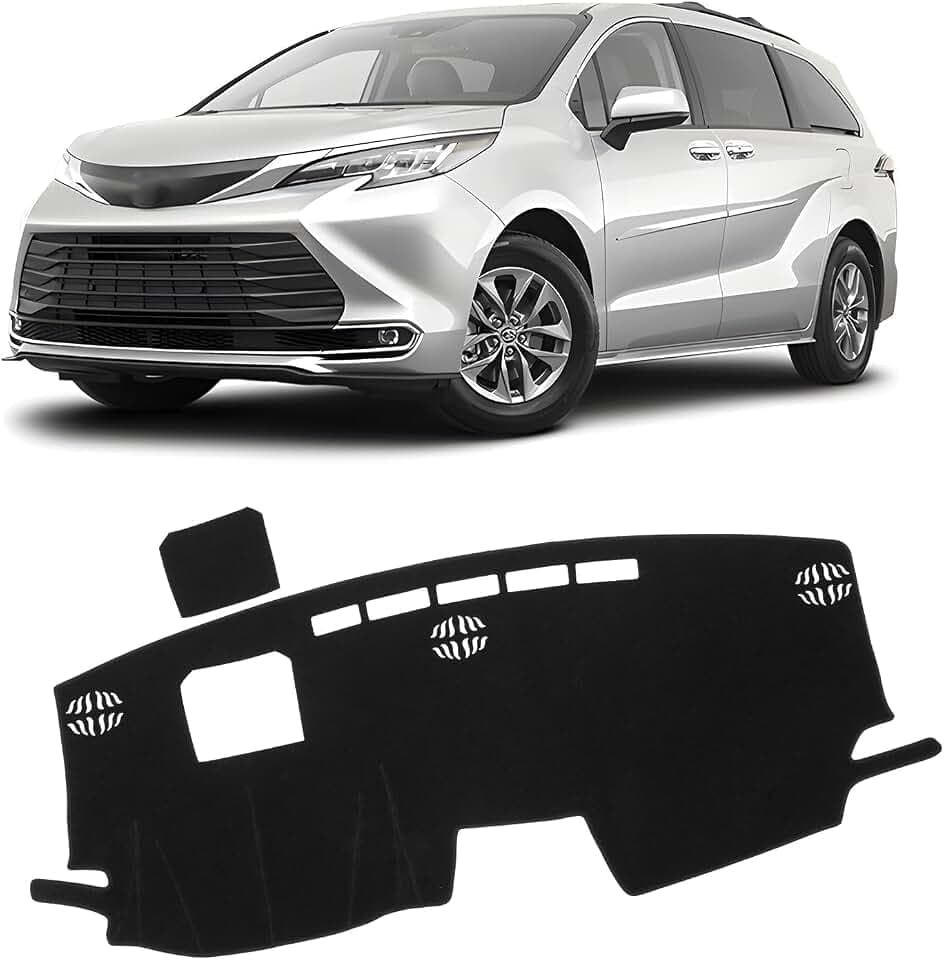 KUST Black Dash Cover for Toyota Sienna 2021-2024 2025 2026 (with HUD) (Not fit for 2026 Sienna Without HUD) Non-Slip Dashboard Cover Polyester Accessories for Sienna Custom Fit Dash Mat No Glare