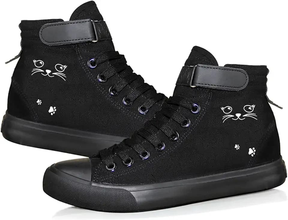 KPOP Cat Shoe Women,Gifts for Teen Girls,Animal Cat Printed Shoes Sneakers Canvas Cute Cat Pattern Unisex High Top Sneakers
