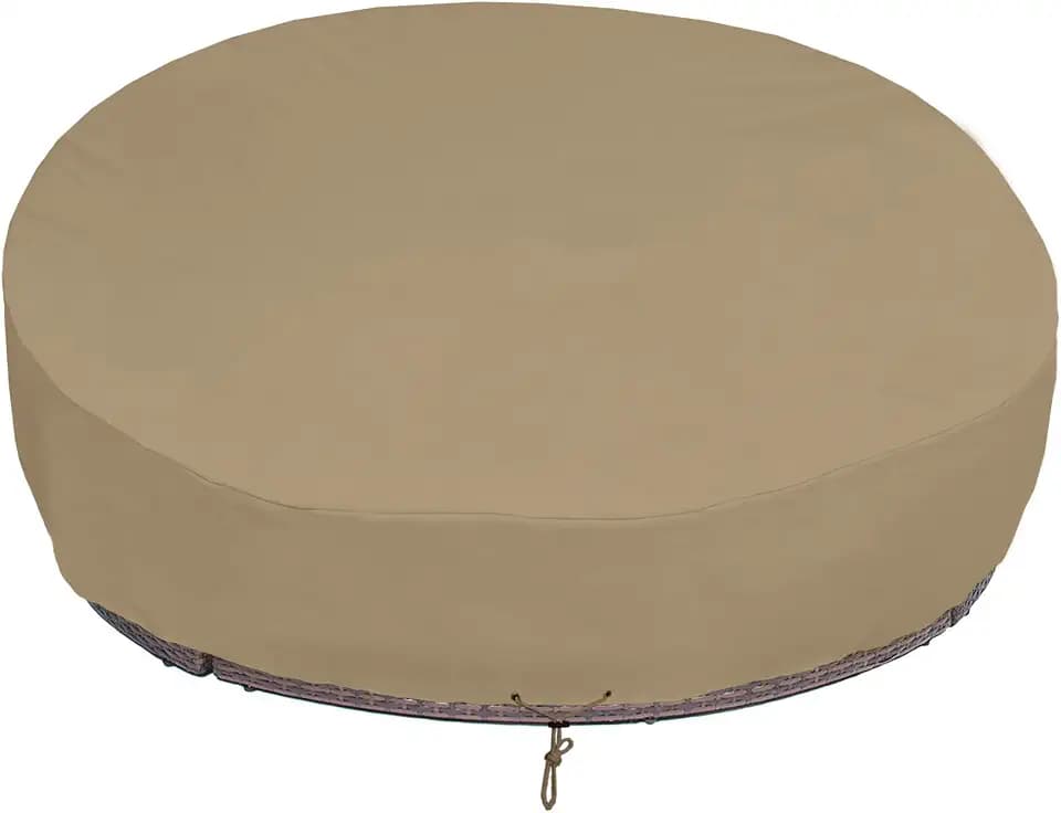 SunPatio Heavy Duty FadeStop Outdoor Round Daybed Cover 75 Inch, Patio Day Bed Sofa Cover Waterproof, All Weather Protection Round Canopy with Taped Seam, 75" Dia x 35"/16”H, Taupe