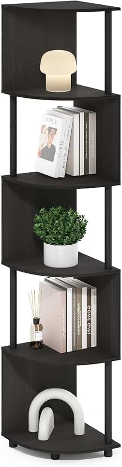 Furinno Econ 5-stufiges Zickzack-Eckregal-Bücherregal, Espresso/Schwarz