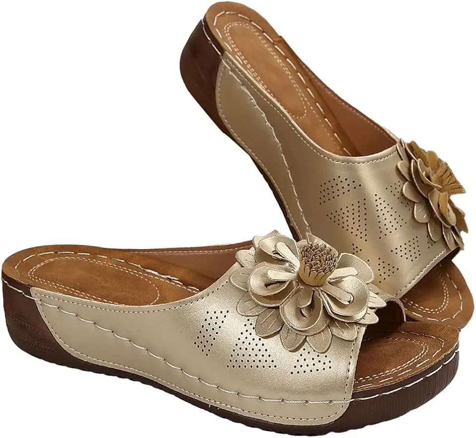 Womens Wedge Sandals 2026 Flower Summer Dressy Flat Open Toe Platform Shoes Casual Boho Slip on Beach Walking Sandals