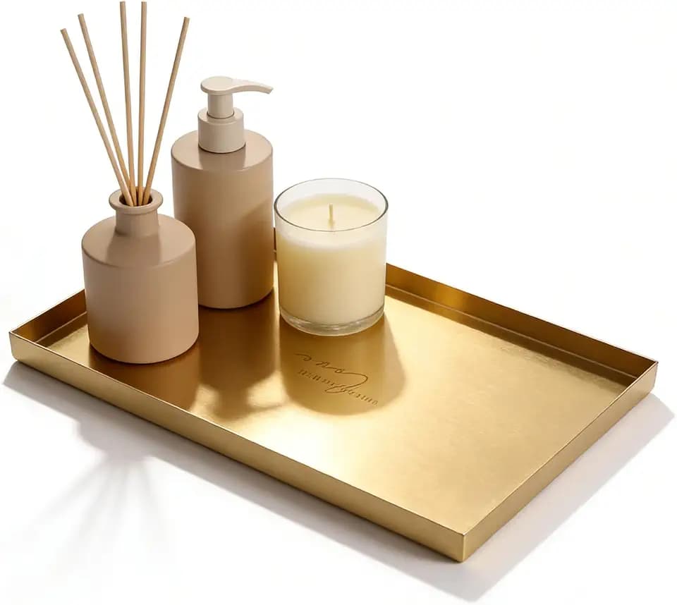 Deko Tablett Gold Rechteckig, 30 x 20cm Edelstahl Badezimmer Tablett Gold