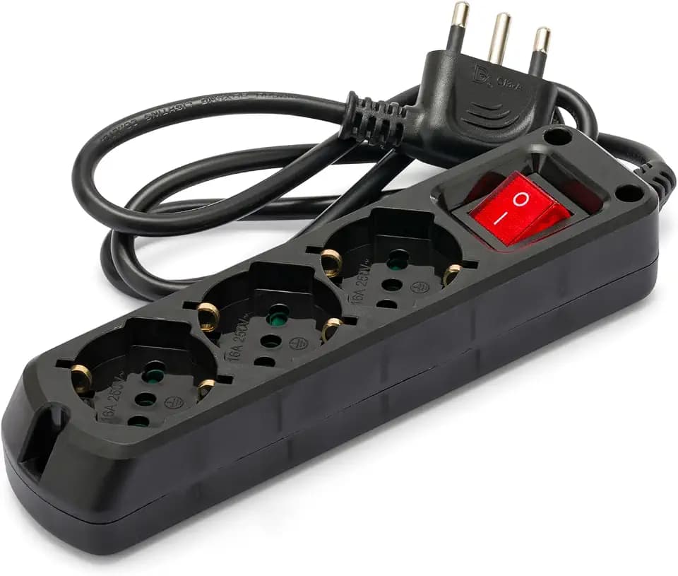 Mehrfachsteckdose 3-fach Schuko + 10/16A mit Schalter 1m Kabel und Stecker 16A