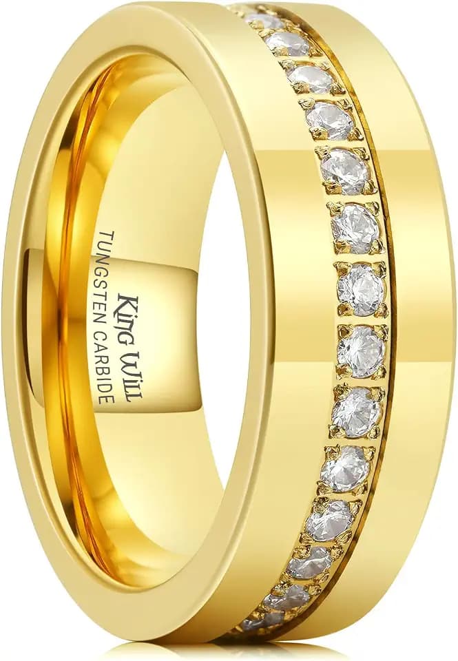 King Will Mens Tungsten Wedding Band with Cubic Zircon Inlay