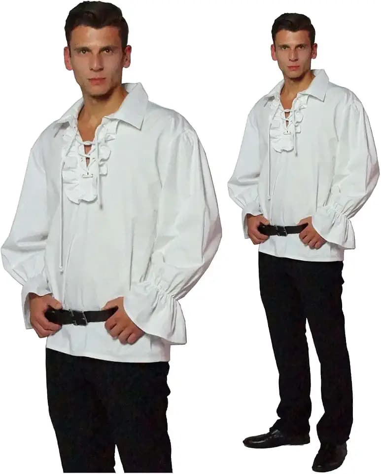 MAYLYNN 13711-XL - Piratenhemd Rüschenhemd Mittelalter Hemd - Baumwolle, Größe XL, weiß