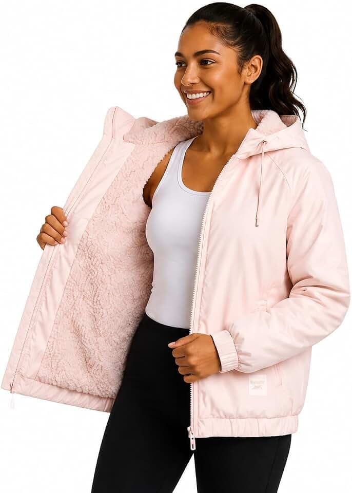 Reebok Womens Windbreaker Jacket - Midweight Sherpa Fleece Softshell