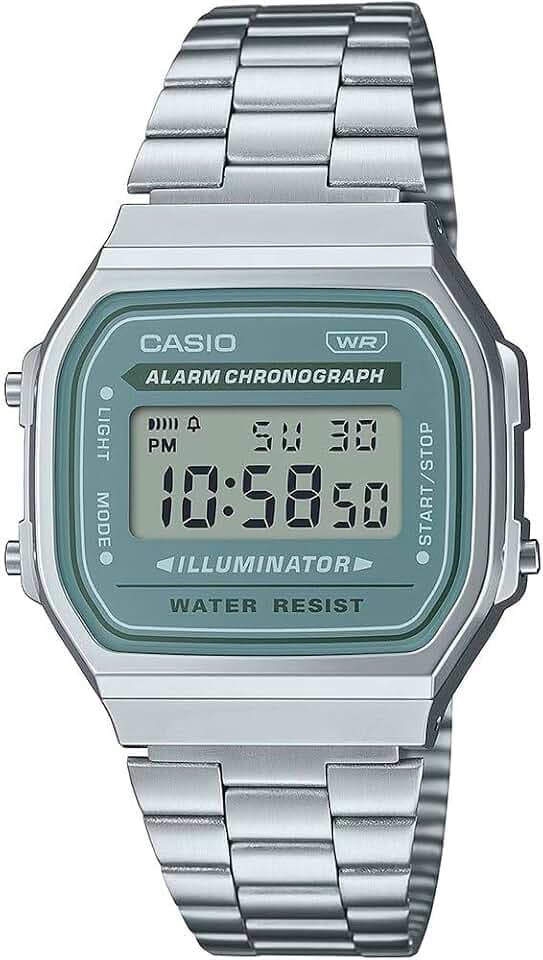 Casio Unisex Vintage A168WA-3AYDF graues digitales Zifferblatt silberfarbenes Edelstahlband D330