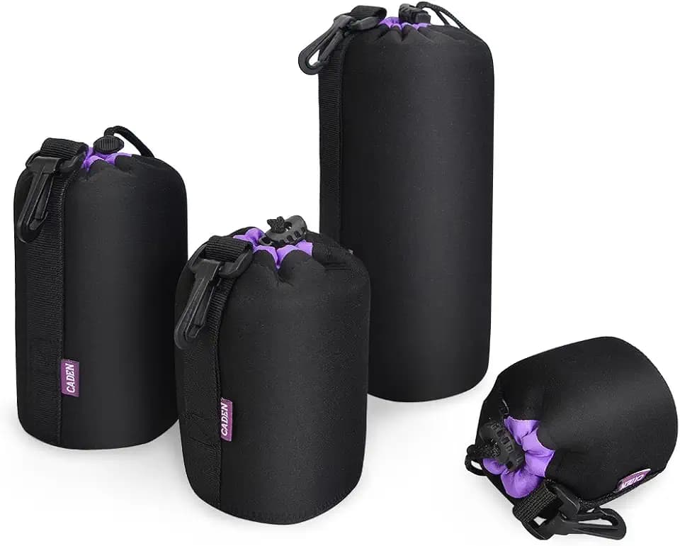 CADeN Lens Pouch Set 4 Pack Replacement Compatible for Canon, Nikon, Sony, Pentax, Olympus (Small, Medium, Large, X Large) Camera Lens Case Bag Thick Protective Neoprene Pouch Soft Plush for DSLR Lens