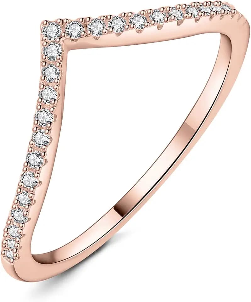 JewelryPalace V Shape Round Cut Cubic Zirconia Wedding Band for Women, 14K White Yellow Rose Gold 925 Sterling Silver Promise Ring for Her, Simulated Diamond Anniversary Stackable Rings