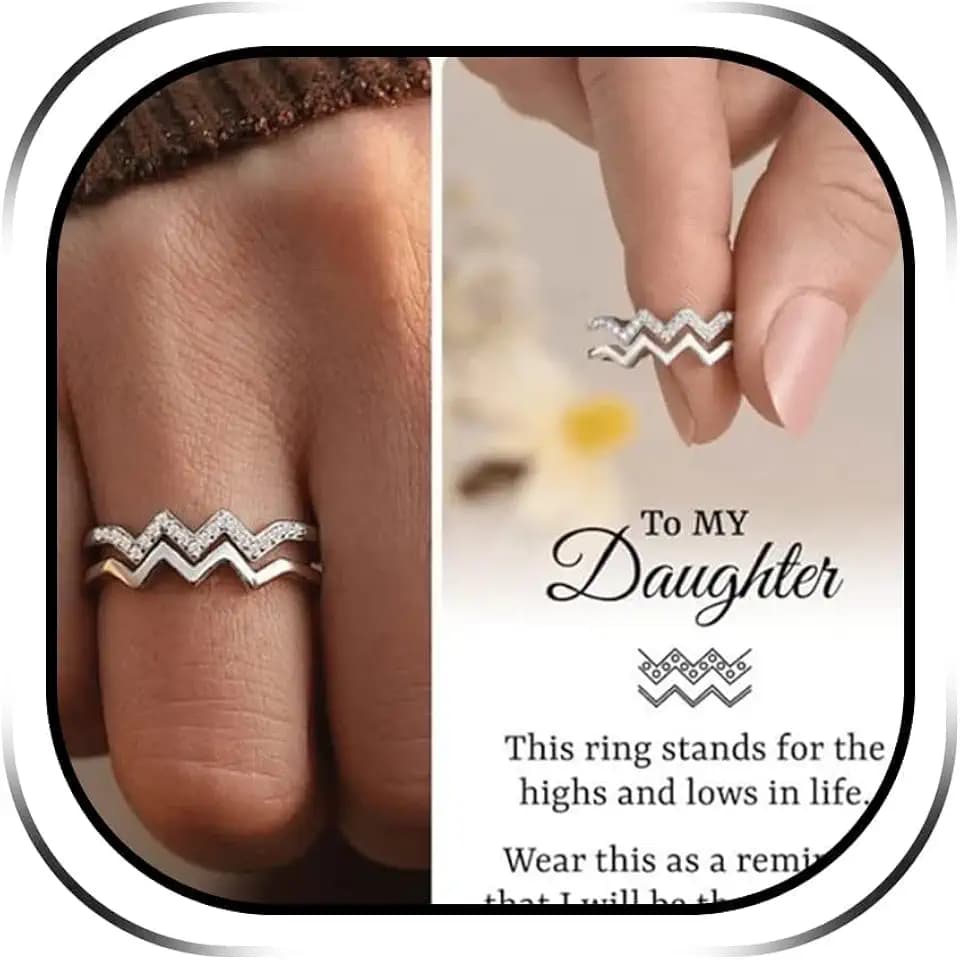 Daughter Gifts from Mom Highs and Lows Double Wave Mother Daughter Rings