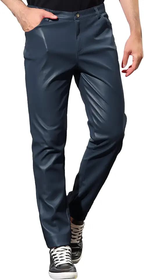 Lars Amadeus Men's Metallic Pants Slim Fit Night Club Disco Shiny Faux Leather Pants