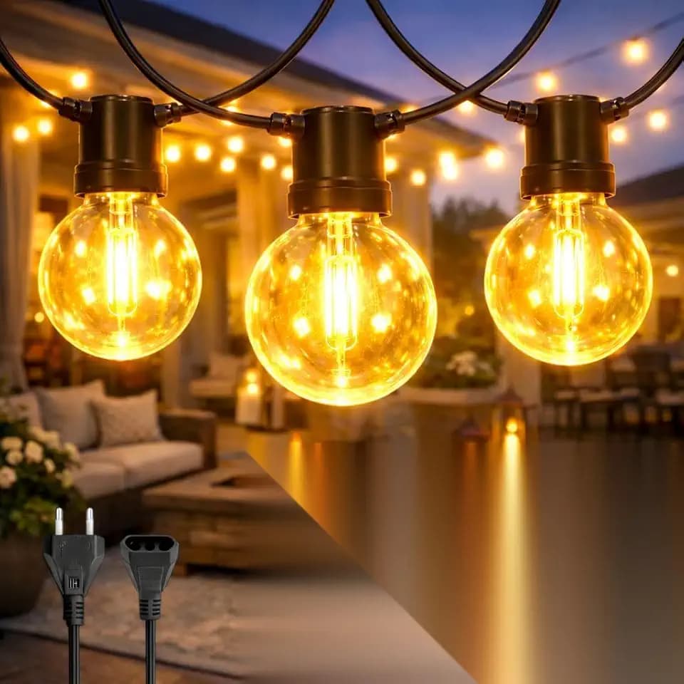 M mimotec -Lichterkette für den Außenbereich, elektrisches Kabel, 7,5m, 25 Glühbirnen, warmes Licht, 2700K, IP44, wasserdicht, Dekoration für Terrasse, Eingang, Hof und Garten