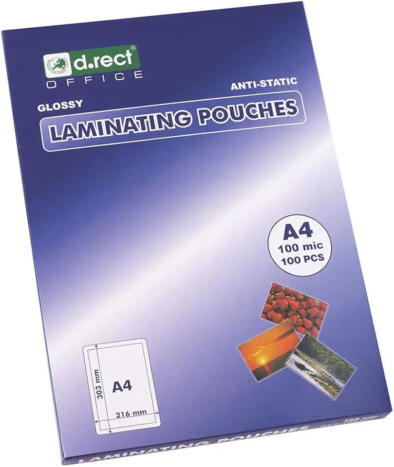 D.RECT Laminierfolien A4 100mic - Dicke 2x100 (200) Heißlaminierfolien Glänzend - Laminierfolie Verpackung 100 Stück, Folierfolien Transparent