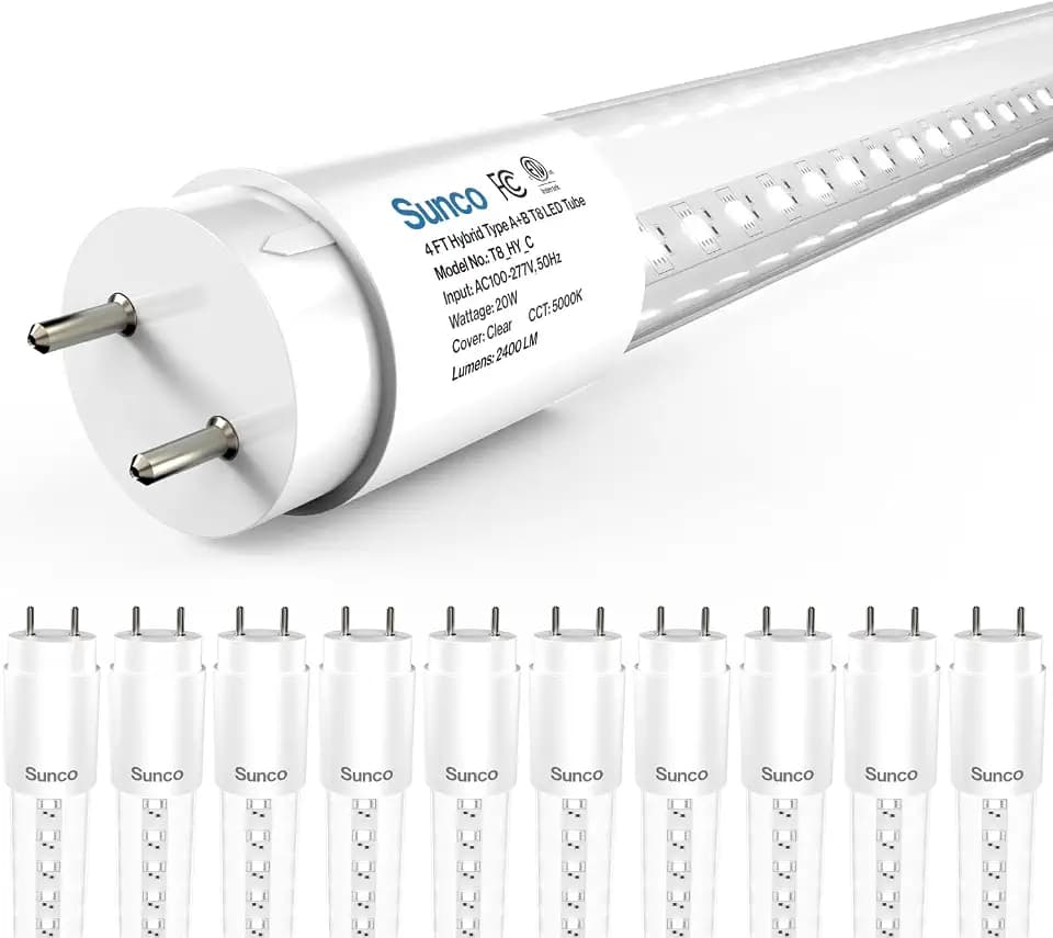 Sunco 10 Pack 4 Foot T8 LED Tube Light Bulbs, 5000K, 20W, Hybrid A+B