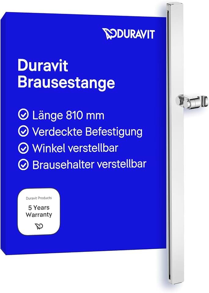 Duravit Universal Duschstange, Brausestange mit höhenverstellbarer Handbrausehalterung, variable Duschstange (810 mm), Chrom