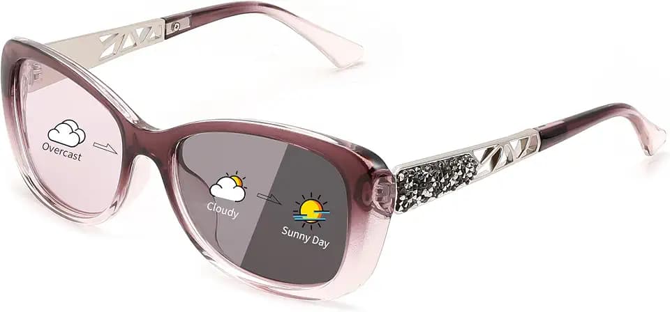FEISEDY Polarized Women Sunglasses Retro Shades Photochromic Lens Sparkling Crystal Sunglasses UV400 Protection B0144
