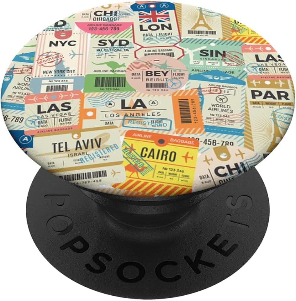 Tag Pattern Retro Vintage Airline Air Ticket Label Phone PopSockets Swappable PopGrip