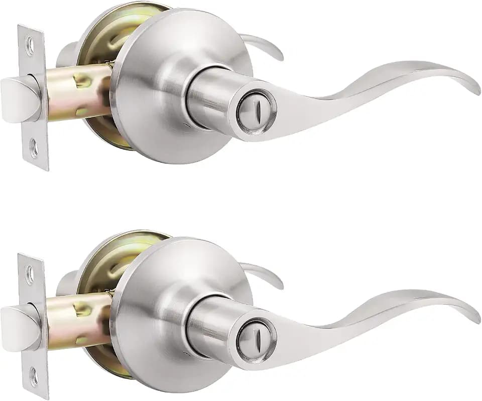 GOBEKOR 2 Pack Privacy Door Levers Brushed Nickel Door Handles Interior with Lock Modern Keyless Door Locks for Bedroom Bathroom