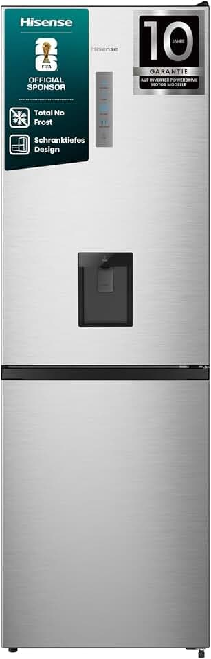 Hisense RB3N300NMCC Kühl-Gefrierkombination/Freistehend/EEK: C /39dB/304 Liter/Total No Frost/Wasserspender/Tür Alarm/LED Display/Weinregal/Türanschlag wechselbar/HxBxT:186x59,5x59 cm/Grau