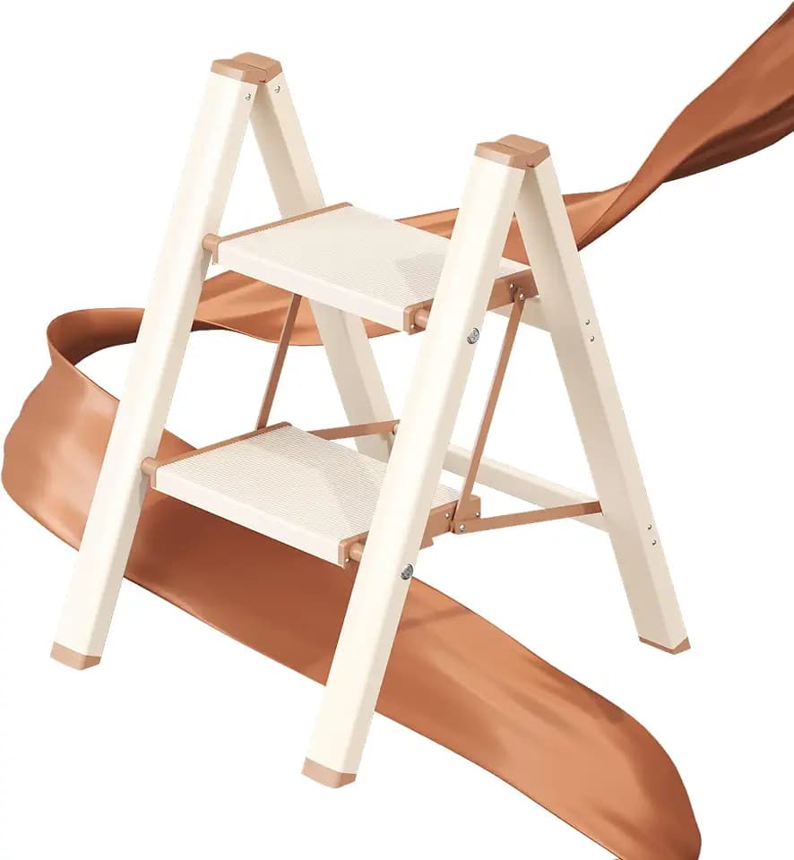 2 Step Ladder, Foldable Aluminum Step Stool with Anti-Slip Pedal