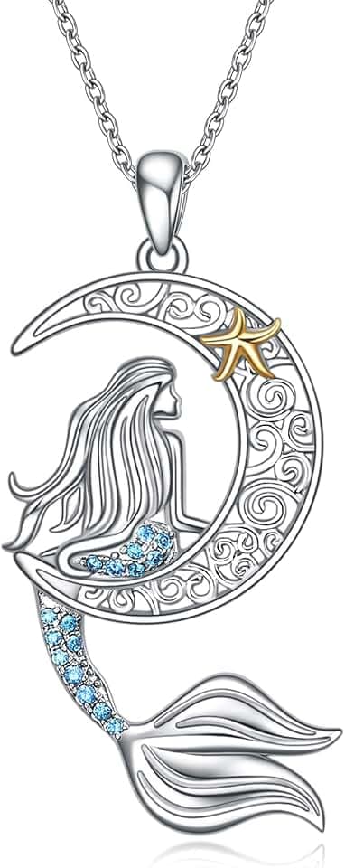YAFEINI Mermaid/Sea Turtle Necklace Sterling Silver Ocean Jewelry Gifts for Women
