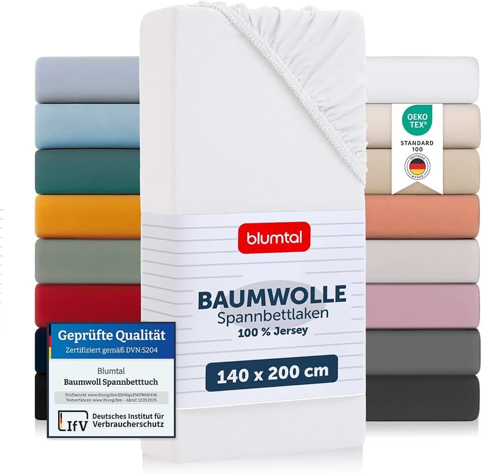 Blumtal® Basics Spannbettlaken 140x200x30cm Jersey im 2er Set - Bettlaken aus 100% Baumwolle - Oeko-TEX zertifiziertes Spannbetttuch 140x200x30cm - Weiss