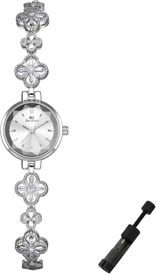 Exquisite Gold Hollow Four Leaf Clover Bracelet Watch for Women Vintage Dress Watches Lightweight Round Dial Quartz Wristwatch Bracelet Adjustment Tool Included